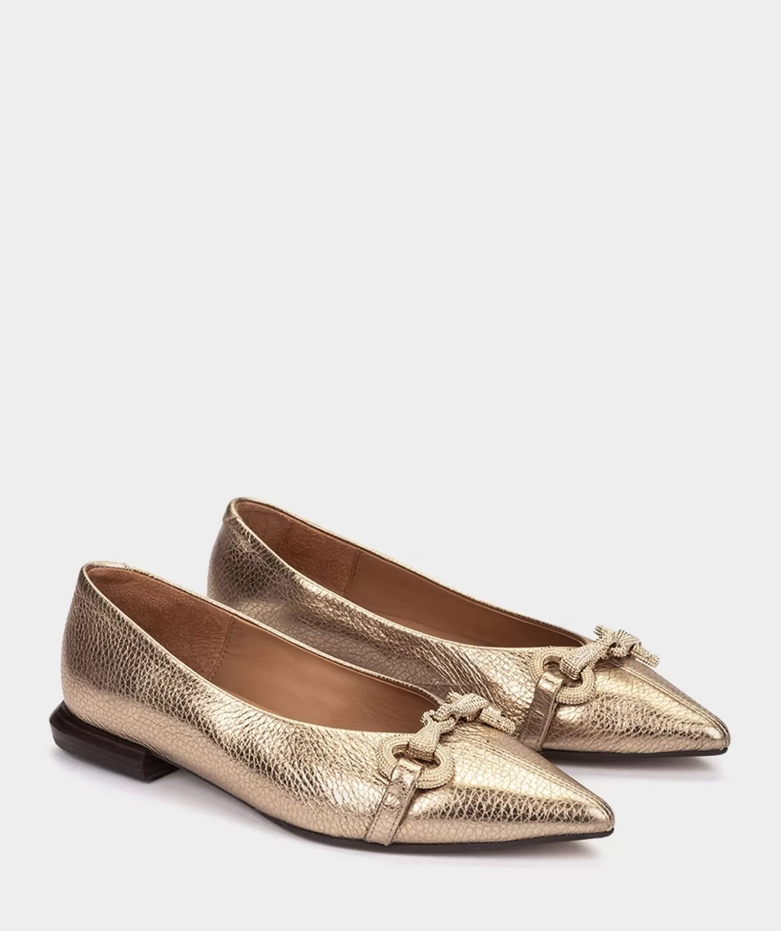 Pedro Miralles Ballerines En Cuir Platine Avec Ornements Dores