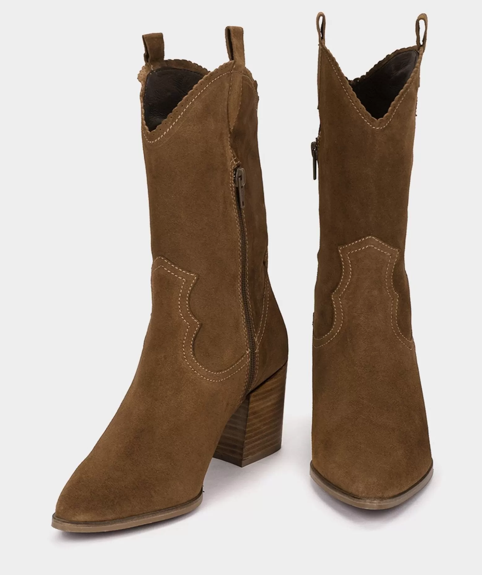 Pedro Miralles Bottes Mi-Mollet En Croute De Cuir Marron Avec Une Tige En Cuir Marron