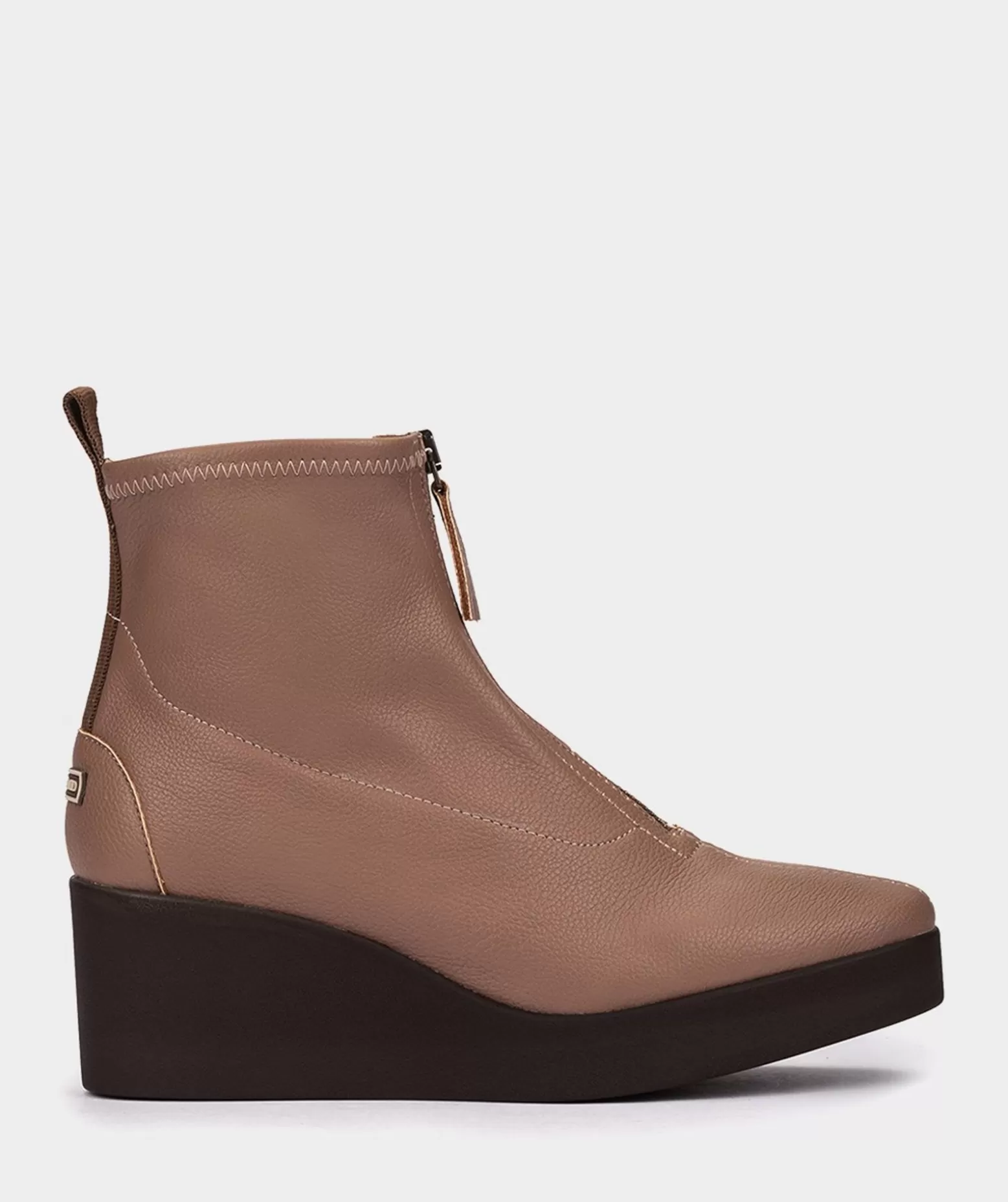Pedro Miralles Bottines A Semelle Compensee Avec Plateforme Elastique En Cuir Vegetalien De Couleur Taupe