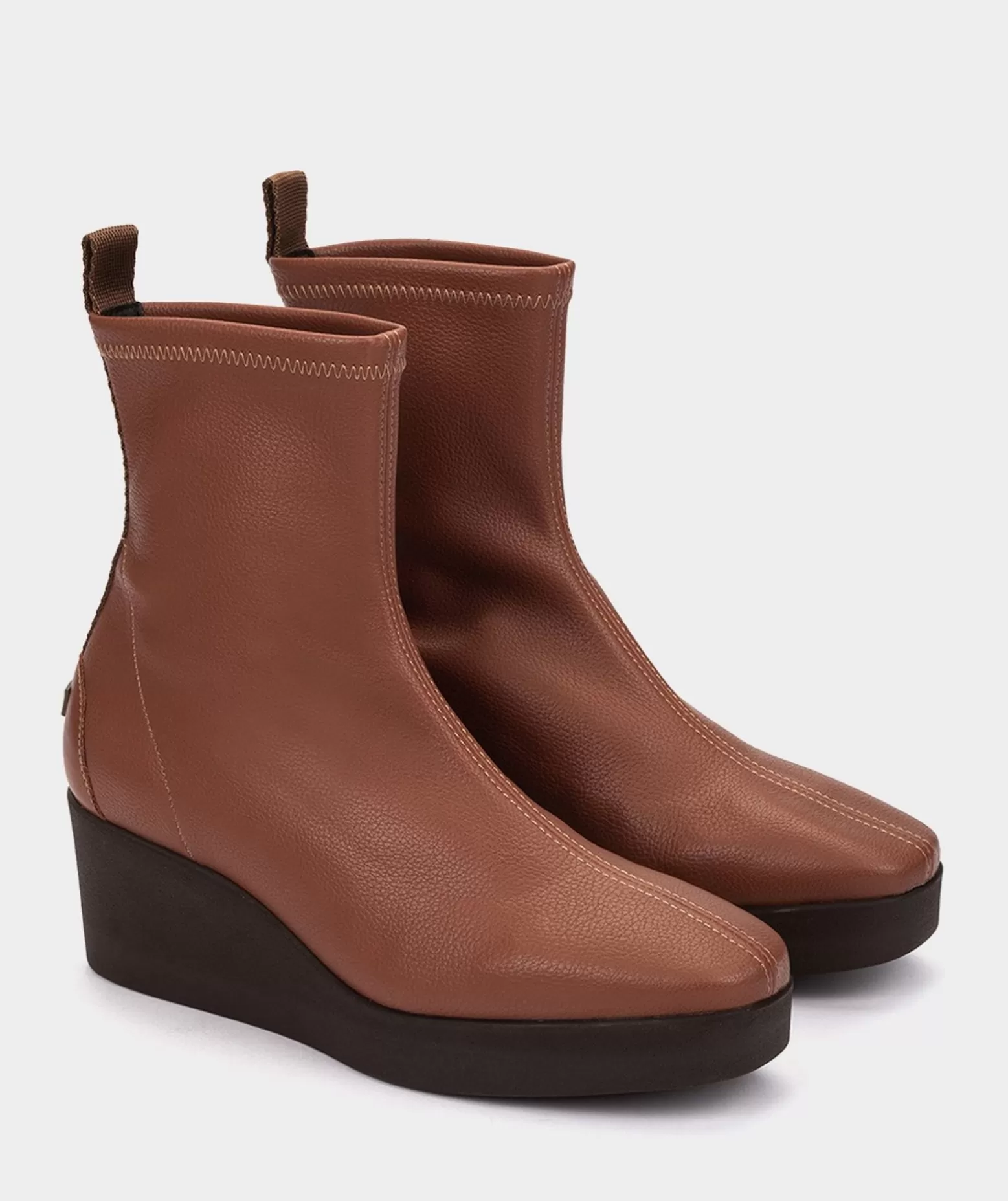 Pedro Miralles Bottines A Semelle Compensee Avec Plateforme En Cuir Vegetal Elastique Marron