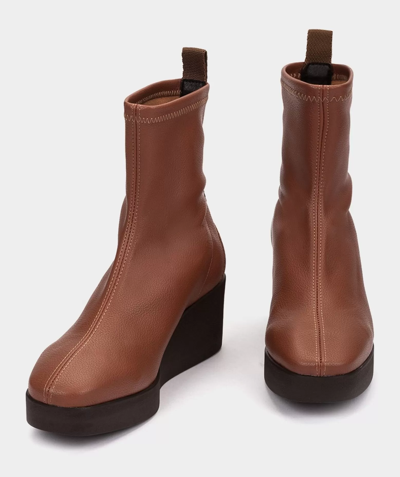Pedro Miralles Bottines A Semelle Compensee Avec Plateforme En Cuir Vegetal Elastique Marron