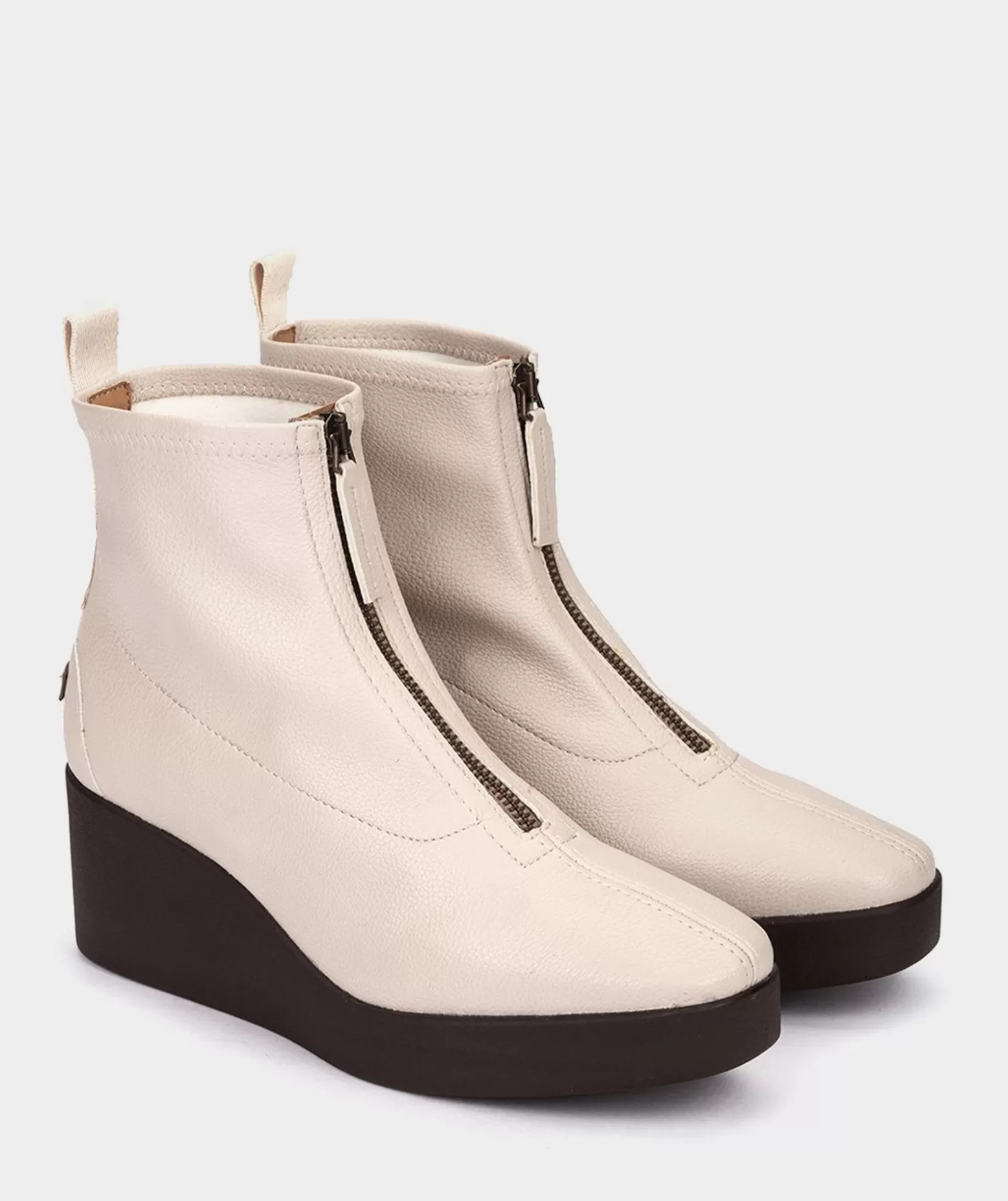 Pedro Miralles Bottines A Semelle Compensee Avec Plateforme En Cuir Vegetalien Elastique Creme