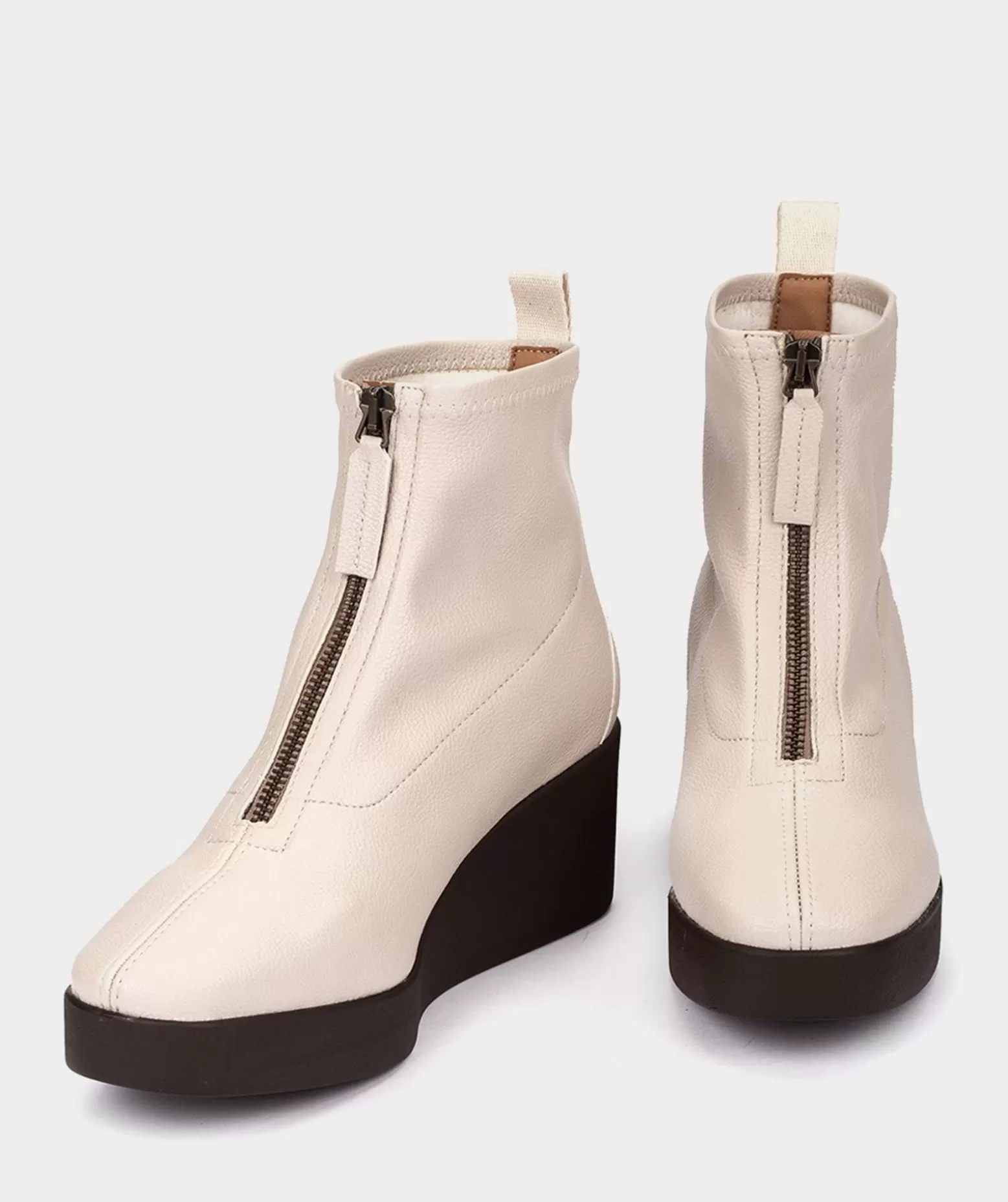 Pedro Miralles Bottines A Semelle Compensee Avec Plateforme En Cuir Vegetalien Elastique Creme