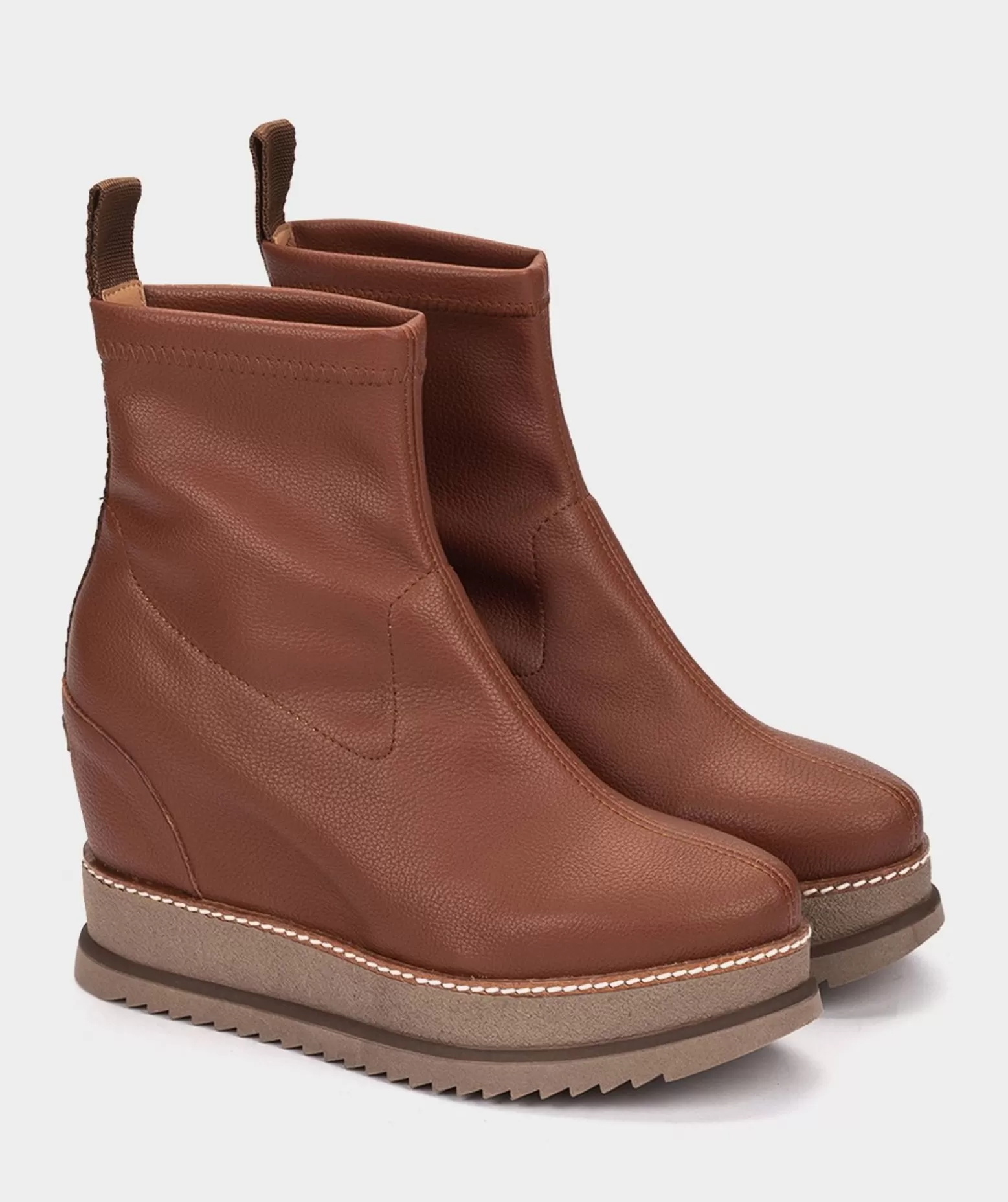 Pedro Miralles Bottines A Semelle Compensee Et Plateforme En Cuir Vegetalien Elastique Marron
