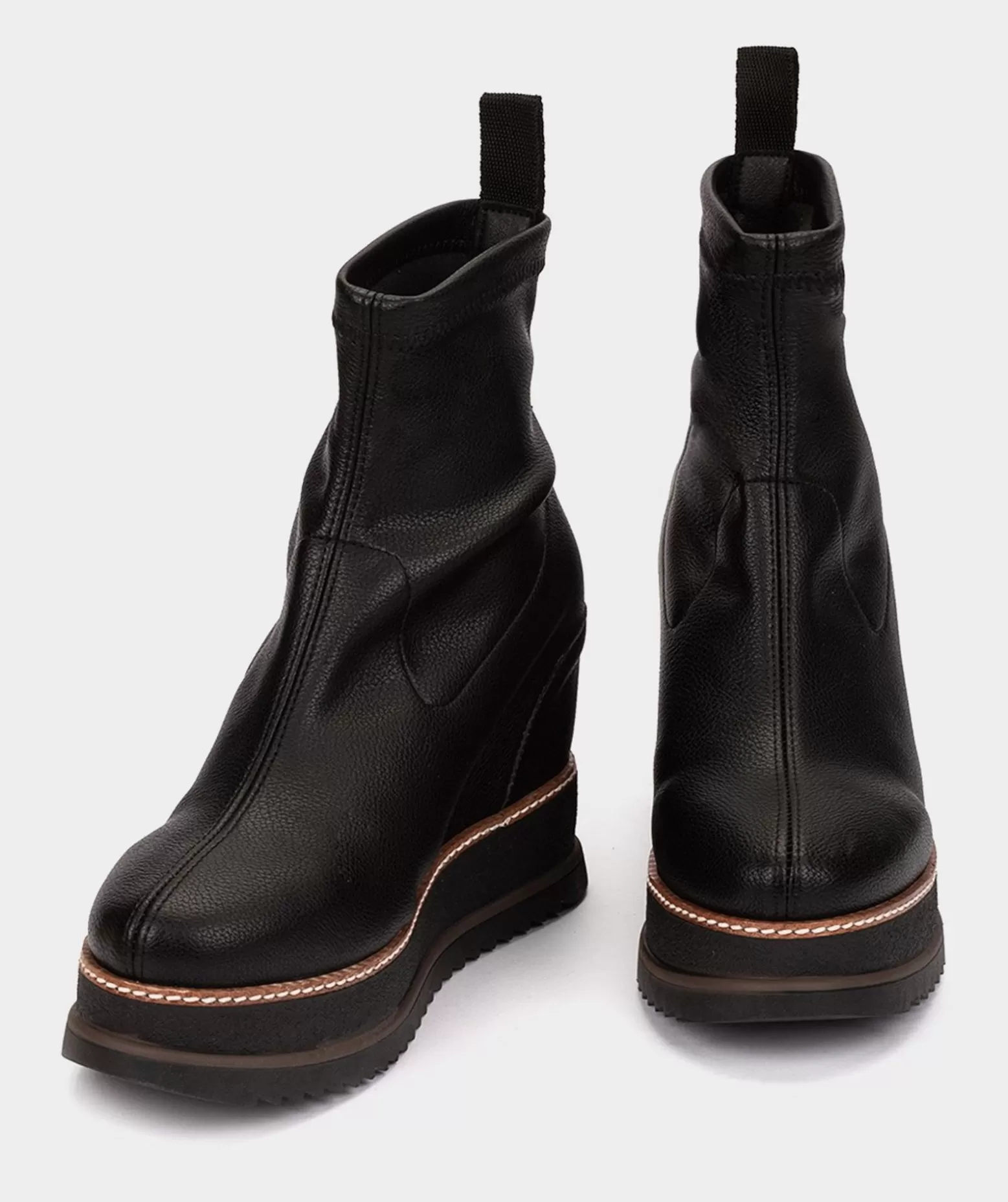 Pedro Miralles Bottines A Semelle Compensee Et Plateforme En Cuir Vegetalien Elastique Noir