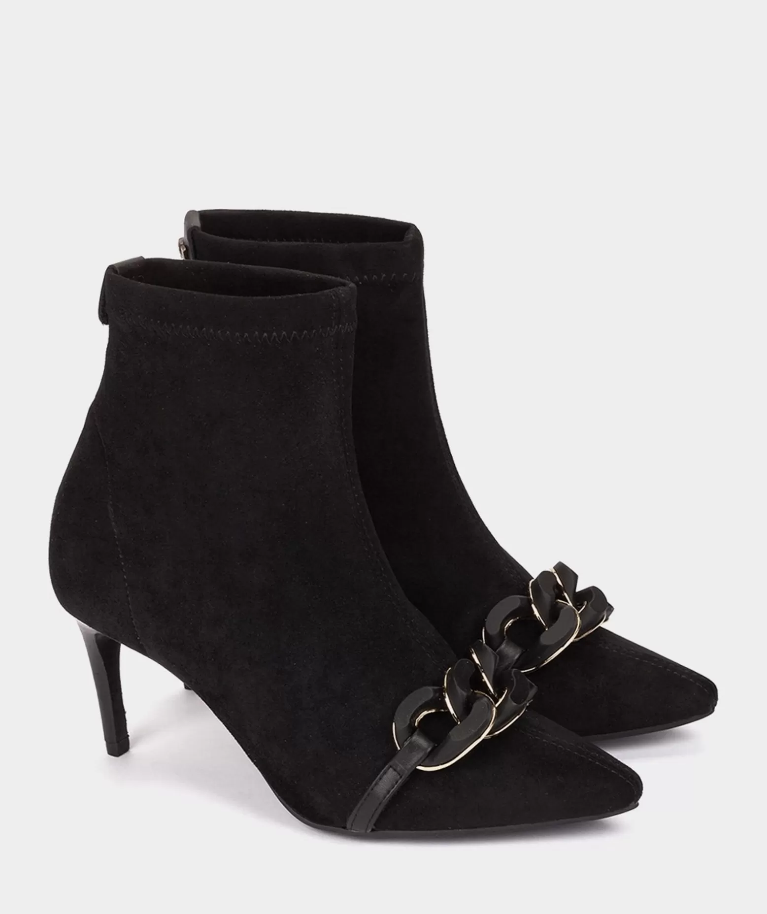 Pedro Miralles Bottines A Talon Et Bout Pointu, En Tissu Elastique Effet Daim De Couleur Noire.