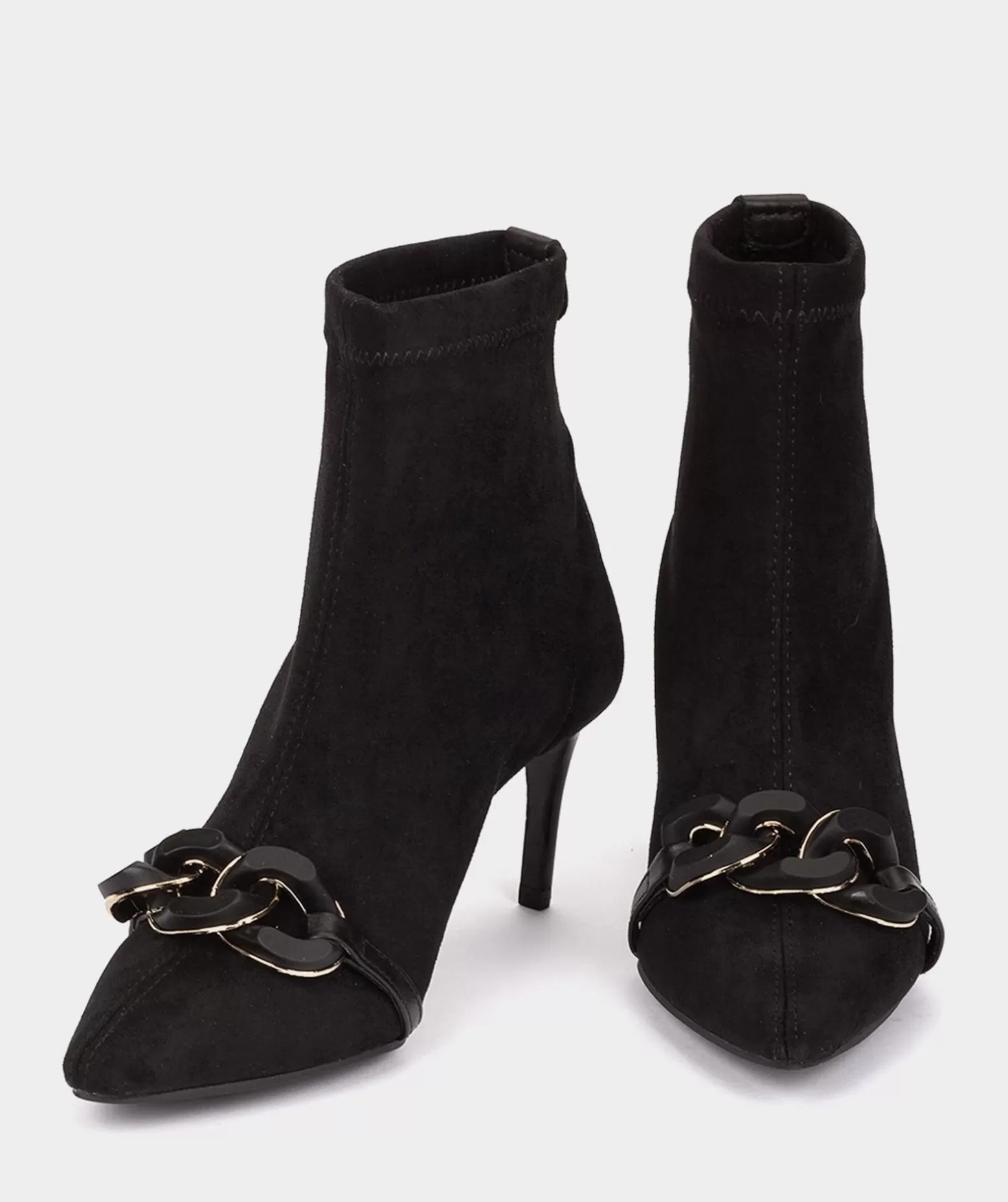 Pedro Miralles Bottines A Talon Et Bout Pointu, En Tissu Elastique Effet Daim De Couleur Noire.