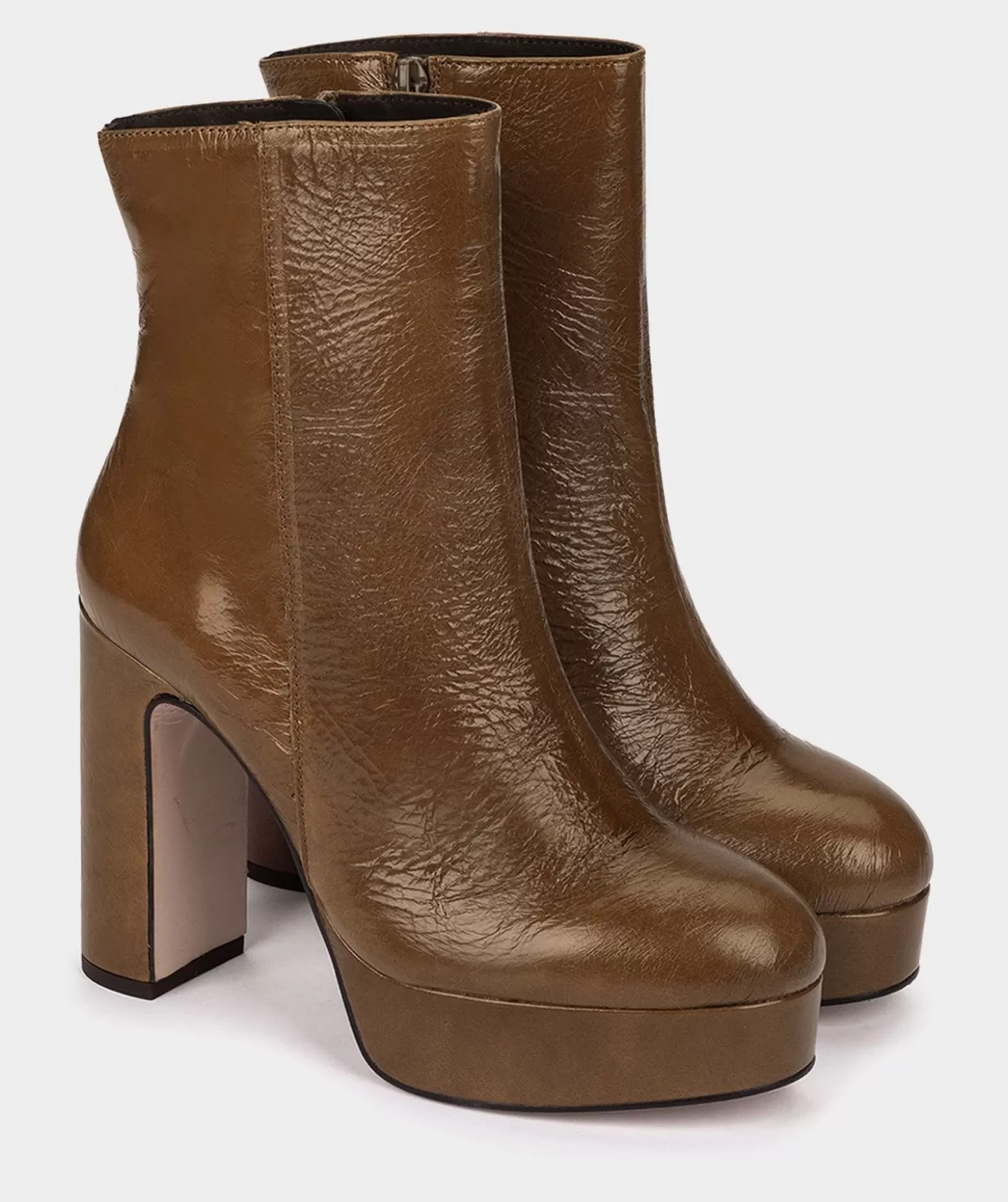Pedro Miralles Bottines A Talons Avec Plateforme En Cuir Verni Marron