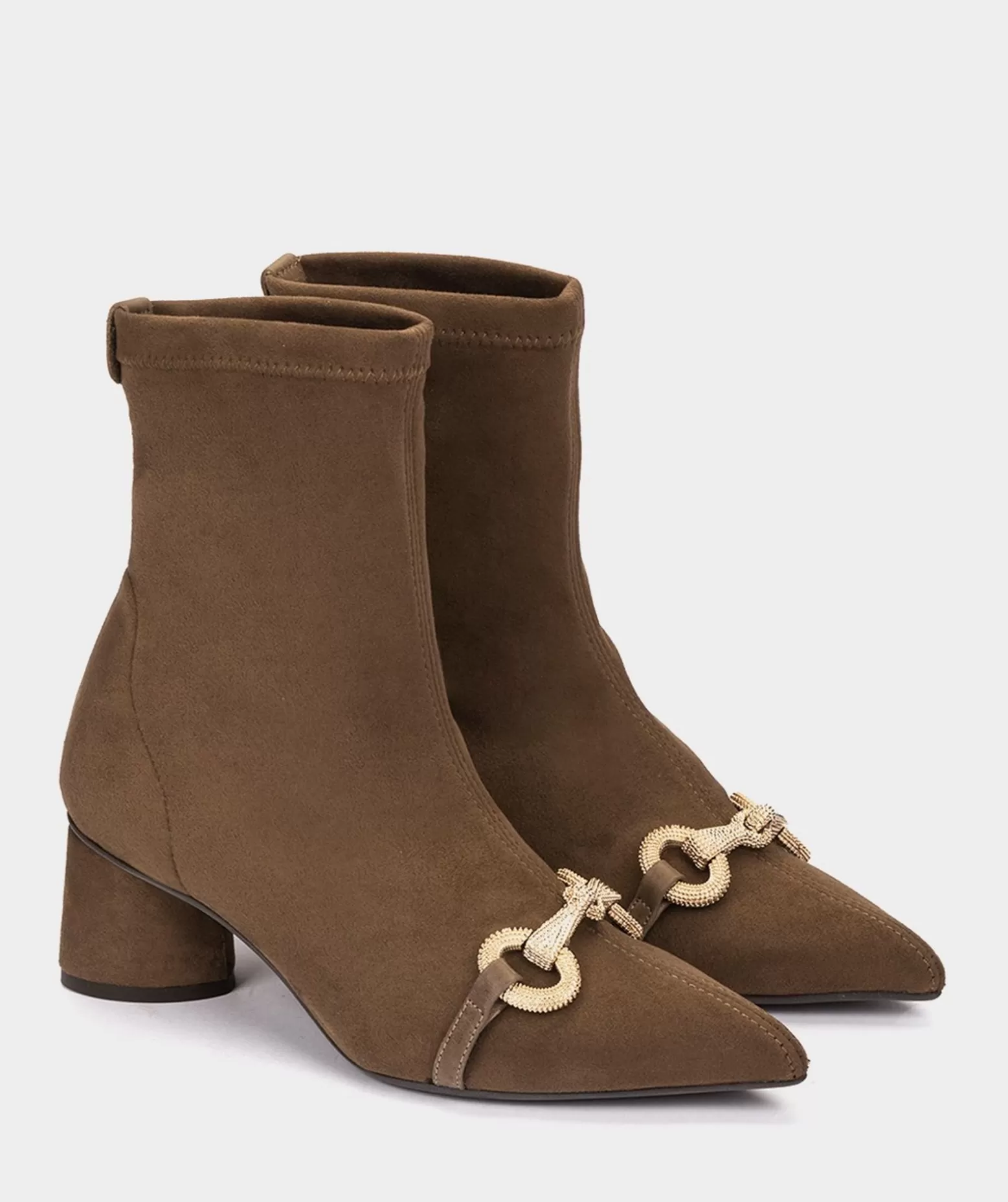 Pedro Miralles Bottines A Talons En Tissu Stretch Effet Daim De Couleur Marron