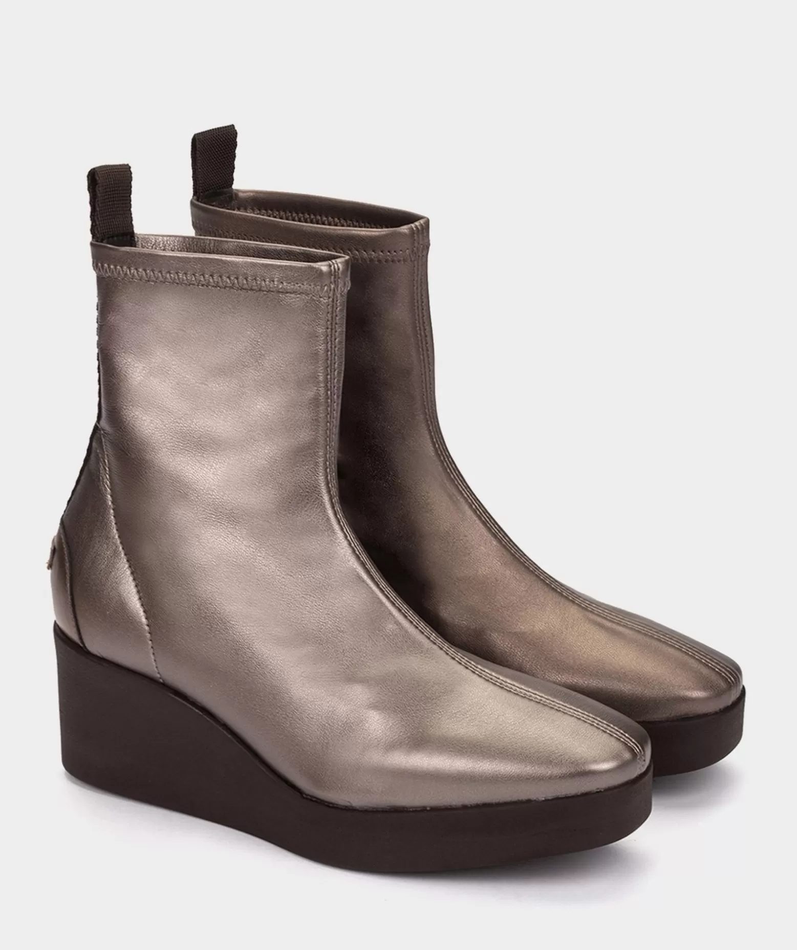 Pedro Miralles Bottines Compensees A Plateforme En Cuir Vegan Stretch Fume Metallise