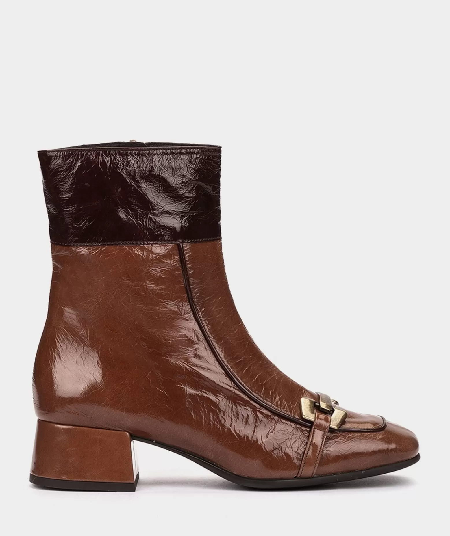 Pedro Miralles Bottines En Cuir Verni De Couleur Cuir Avec Passepoils Contrastes