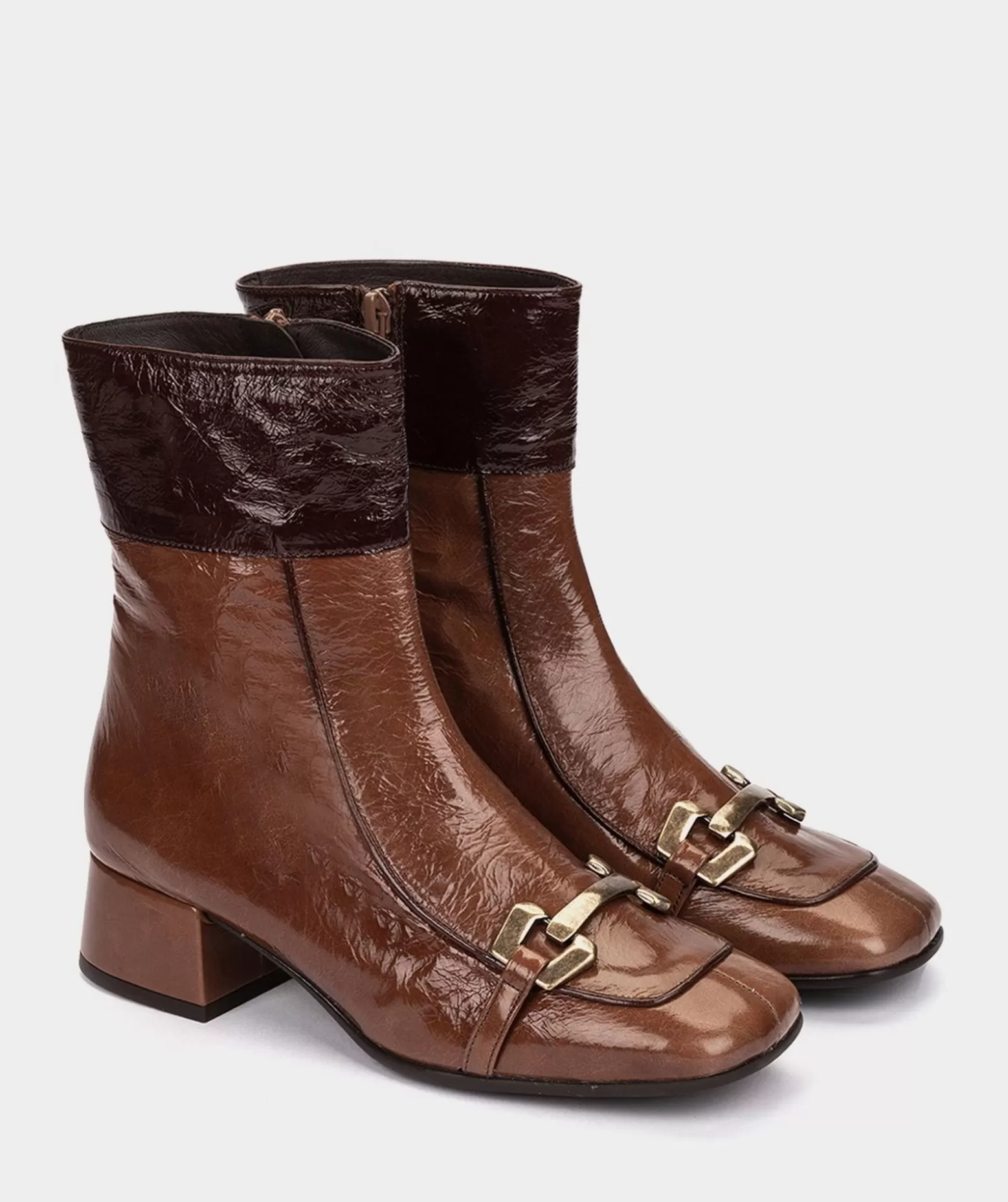 Pedro Miralles Bottines En Cuir Verni De Couleur Cuir Avec Passepoils Contrastes
