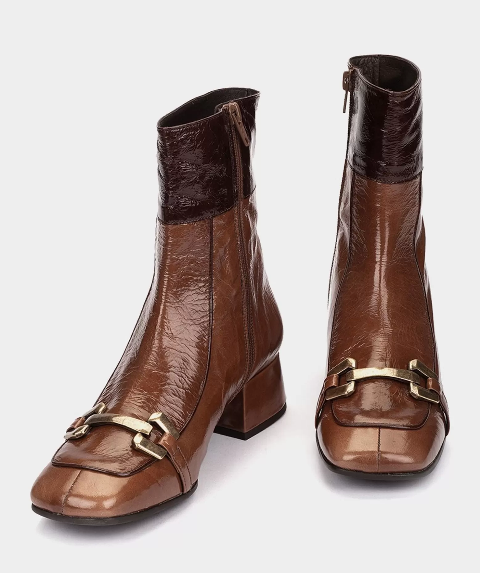 Pedro Miralles Bottines En Cuir Verni De Couleur Cuir Avec Passepoils Contrastes