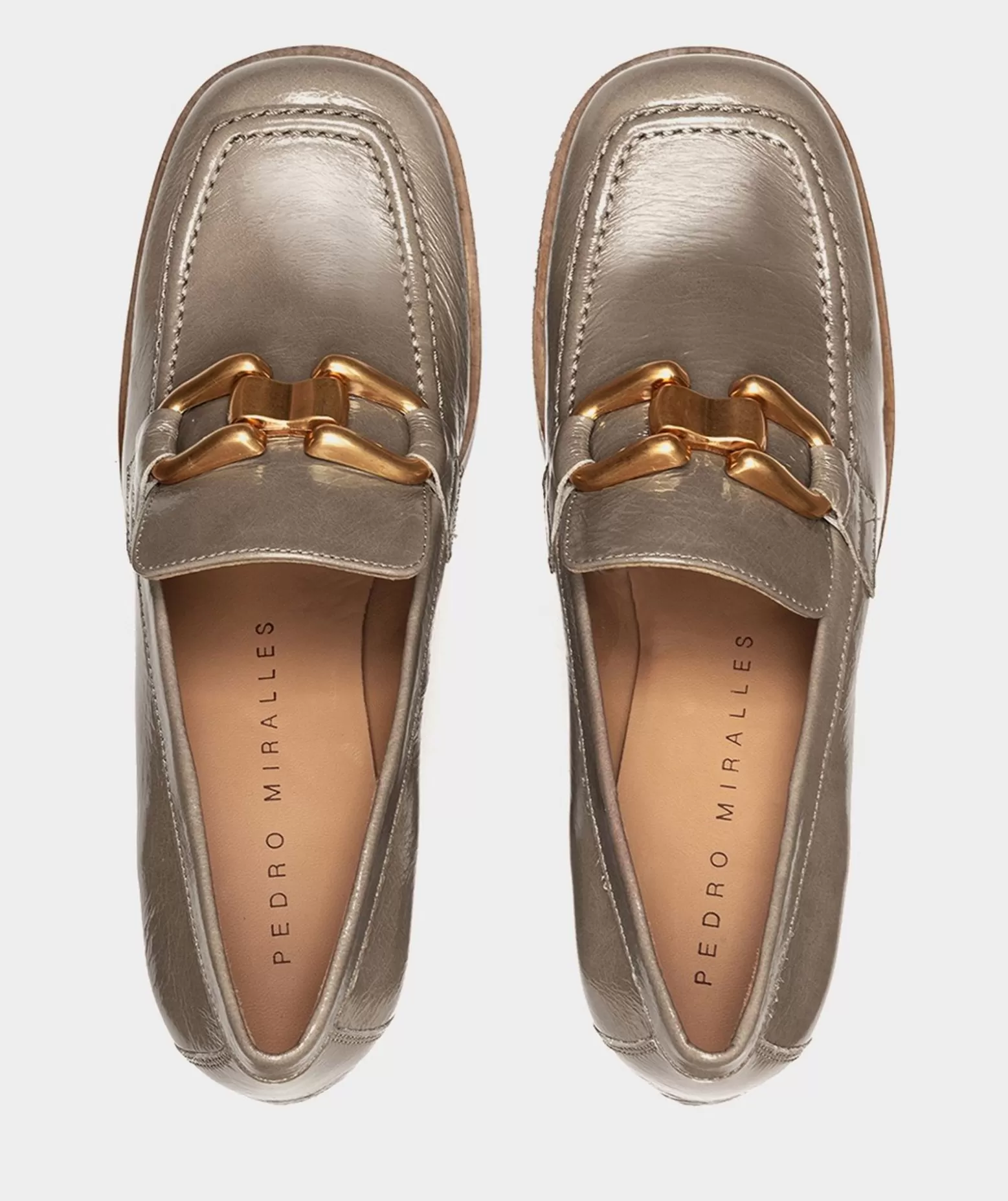 Pedro Miralles Mocassins A Talon En Cuir Verni De Couleur Marron