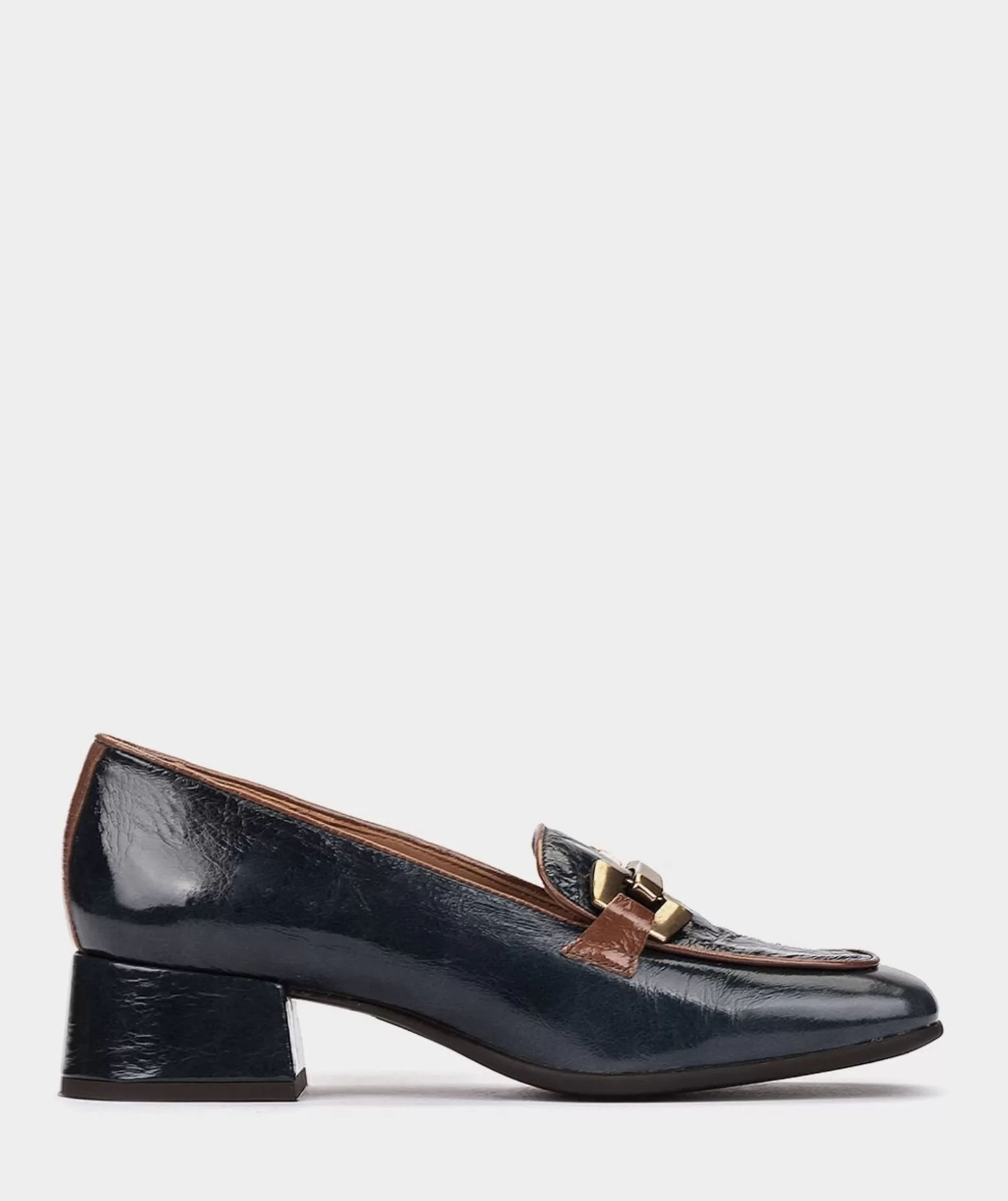 Pedro Miralles Mocassins En Cuir Verni Bleu Marine Avec Ornements Dorees