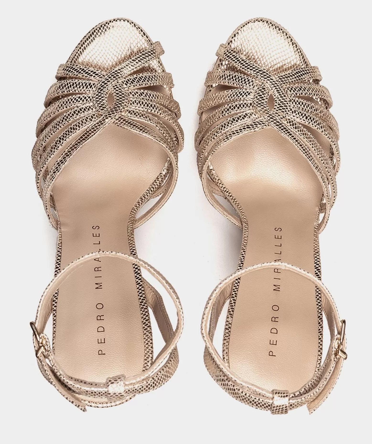 Pedro Miralles Sandales A Talons Avec Plateforme En Cuir Gaufre Metallique De Couleur Platine