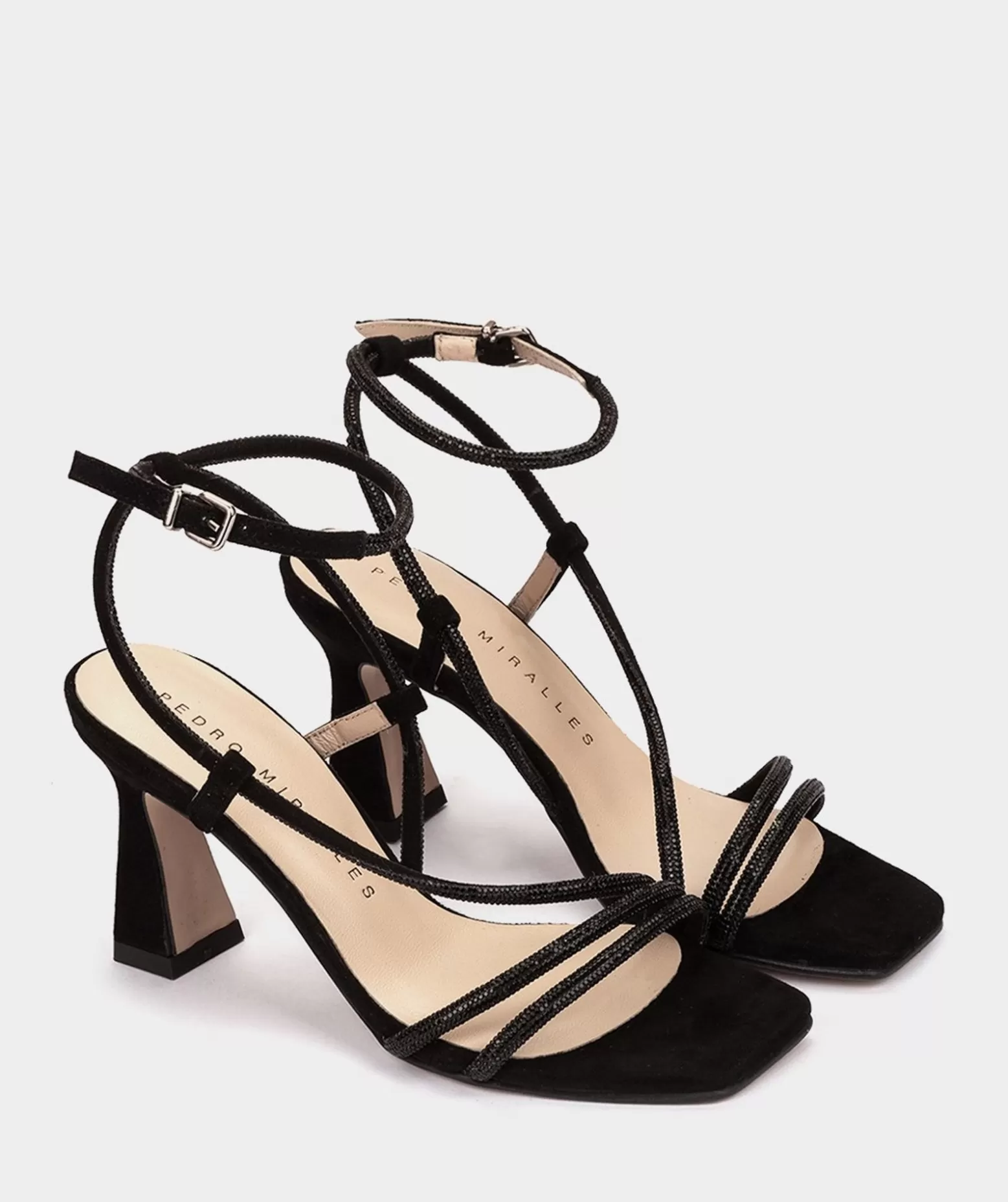 Pedro Miralles Sandales A Talons En Cuir Noir Ornees De Cristaux