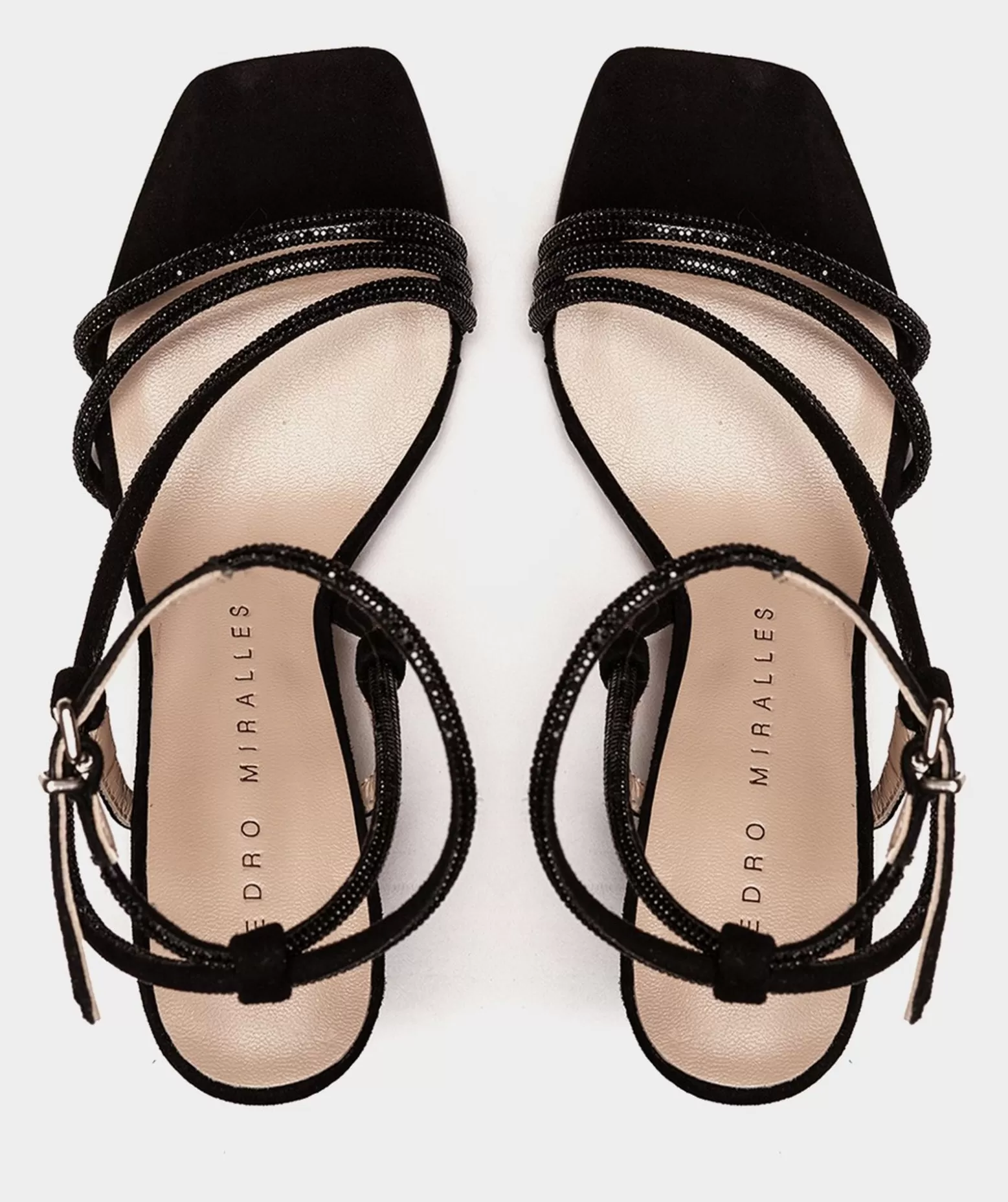 Pedro Miralles Sandales A Talons En Cuir Noir Ornees De Cristaux